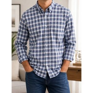 Southern Tide Classic Fit Blue Plaid Button Down Shirt Men's XXL Stretch Cotton